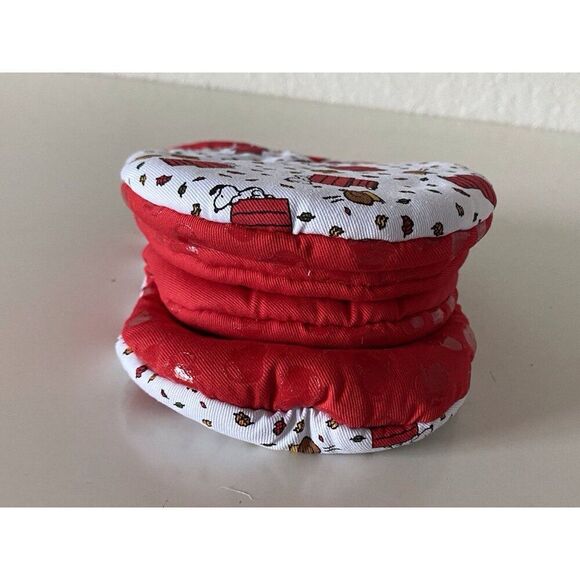 2 Pk Peanuts Snoopy Thanksgiving Fall Doghouse Turkey Mini Oven Mitts Red NEW - Picture 8 of 13